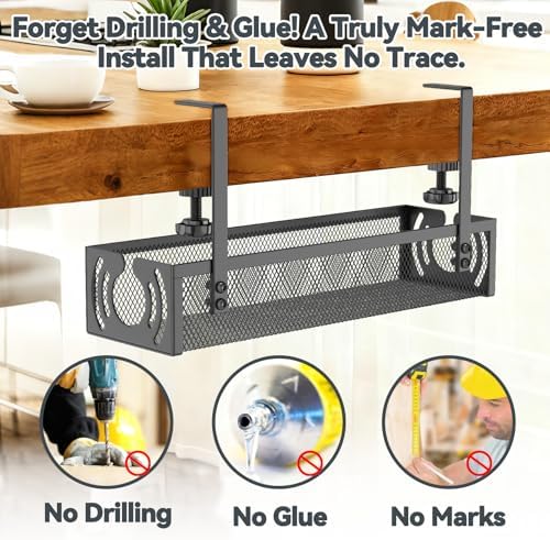 Cable Management, 15'' Under Desk Cable Management Tray No Drill - Image 4