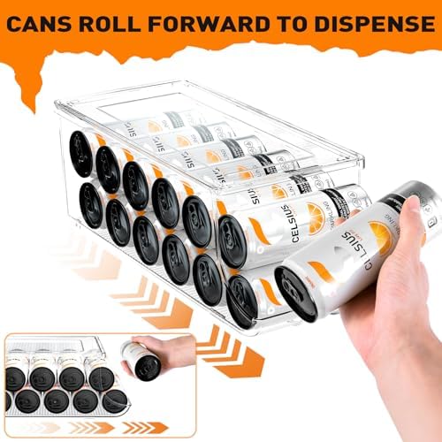 SCAVATA Skinny Can Organizer for Refrigerator, Stackable Tall Skinny Soda Pop Can Holder Dispenser with Lid for Fridge Pantry Rack Freezer, Clear Plastic Storage Bins-Holds 12 Slim Cans (See-through) - Image 3