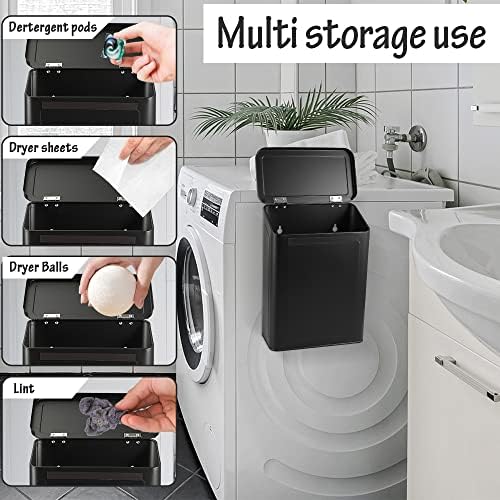 Picowe Magnetic Laundry Storage, Large Metal Lint Holder Bin with Lid for Laundry Room, Space-Saving Trash Container Hanging on Dryer, Washer or Wall Mount Trash Bin (Black) - Image 6