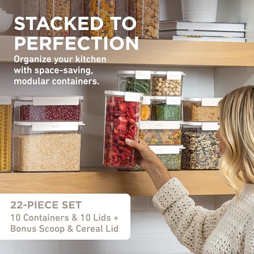 Bentgo Pantry - 22-Piece Airtight Food Storage Containers, Clear and Stackable Kitchen and Pantry Organization Set, Locking Lids for Freshness, Bonus Cereal Lid & Scoop, BPA-Free Plastic (Snow) - Image 2