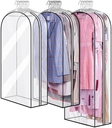 MISSLO 10" Gusseted All Clear Garment Bags for Hanging Clothes 40"+50" Suit Bags for Closet Storage Dresses Protectors for Shirts, Coats, Gowns, 3 Packs by MISSLO