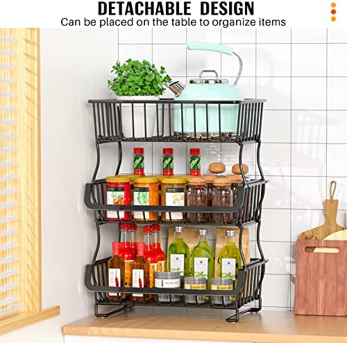 3-Tier Rolling Pantry Organizers and Storage Cart with Wheels – Stackable Wire Snack Cart for Kitchen, Pantry Shelves and Storage Rack for Fruit, Vegetables, Onion, Potato, 1 Pcs - Image 6