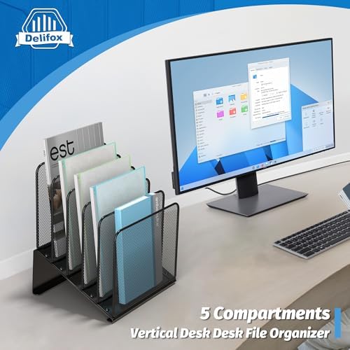 2 Pack Inclined 5-Section Desk File Organizer, Vertical File Folder Holder File Sorter Desktop Organization for Office Classroom - Image 5