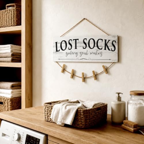 Laundry Room Signs Lost Socks Hanging Decor Wall 6" x 14.5" - Image 6