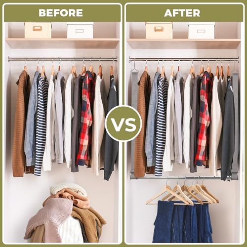 Hanging Closet Rod, 17-28In Width and Up to 32In Height Closet Extender, Double Hanging Bar with Powder-Coated Metal Pole and Adjustable Webbing, Space-Saving Tension Organizer, 1 Pack - Image 5