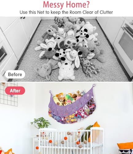 Extra Large Stuffed Animal Net Hammock - [56'' Long/Handwoven Macrame/Lavender] Hammock Storage for Flat Wall, Hardware Included - Image 2