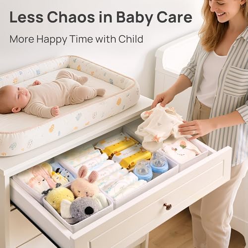 Vtopmart 12 Pack Baby Clothes Organizer, Foldable Fabric Drawer Bins, White - Image 4