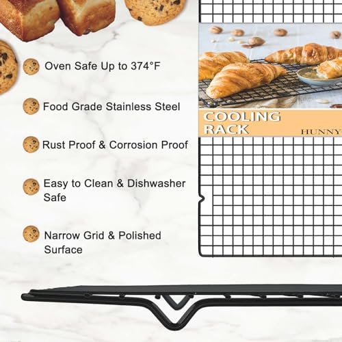 Hunnycook 15.8”×9.8” Cooling Rack, 3P Stainless Steel Baking Rack, Oven Safe Cooling Racks for Cooking and Baking, Black Roasting Rack & Wire Rack & Cookie Cooling Rack for Roasting, Grilling, Drying - Image 5