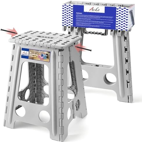 ACKO Folding Step Stool 17.5 Inch, 400 lbs Capacity Foldable Stools, Gray by ACKO