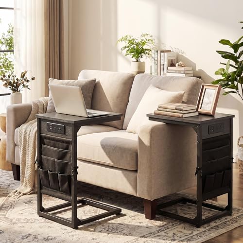 AMHANCIBLE C Shaped End Table with Charging Station, TV Trays, Set of 2 - Image 2