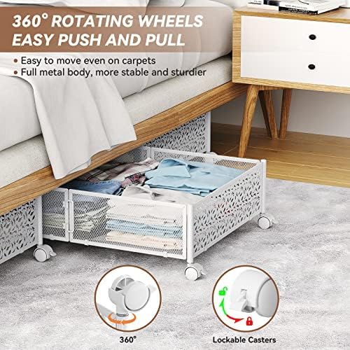 PHINOX Under Bed Storage Container with Wheels,Patterned,Metal,2 Pack,White - Image 3