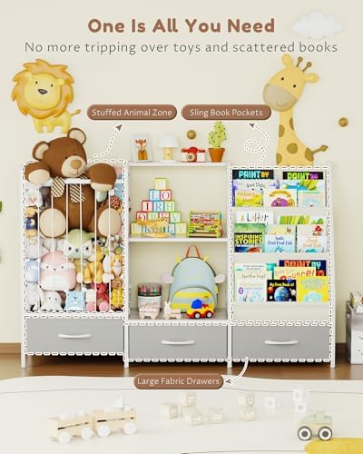 Kids Bookshelf and Toy Storage Organizer - 3-Tier Sling Bookcase, 47.2" W - Image 3