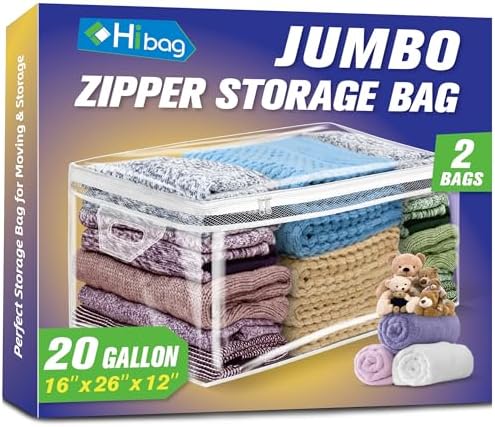 Large Storage Bag for Clothes, Jumbo Zipper Totes by HIBAG