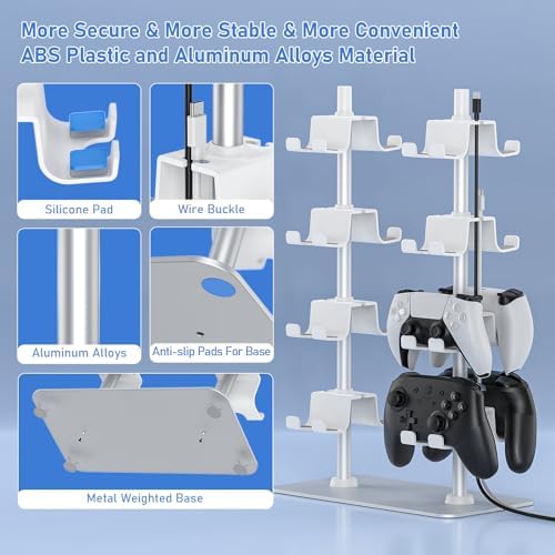 MANMUVIMO Controller Holder for 16 Xbox PS5 PS4 Gaming Controller, Video Game Controller Holder Headphone Stand for Desk, Gamer Gifts for Men, Gaming Room Accessories Maximum Organizer (White) - Image 3