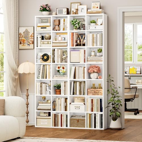 FOTOSOK Bookshelf Bookcase 7-Tier White Bookshelf Tall CD Media Tower Rack - Image 2