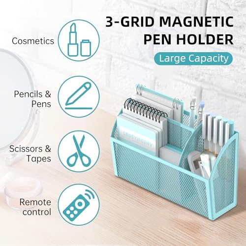 DALTACK 3-Grid Magnetic Pencil Holder, Strong Magnet Locker Organizer, Blue - Image 3