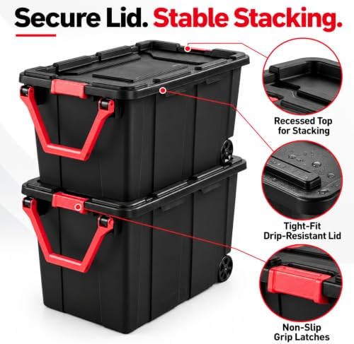 2-Pack 40 Gal Wheeled Storage Bins, Latching Lid & Pull Handle - Image 6