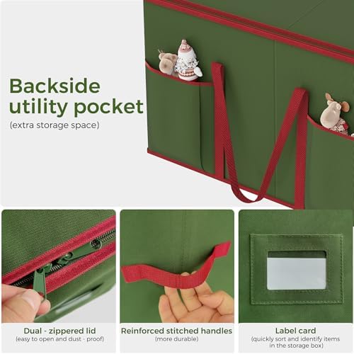 Christmas Figurine Storage Box for 15-Inch Figurines and Nutcrackers, Holiday Decor Organizer with Adjustable Dividers, 8 Slots and 2 Pockets, Dual Zippers, 600D Oxford, 24.8"x12.2"x15.2" ,Green - Image 5