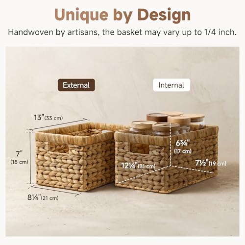 StorageWorks Wicker Basket, Baskets for Organizing, Storage Basket with Built-in Handles, Water Hyacinth Shelves (Medium 4-Pack, Natural Hyacinth) - Image 3