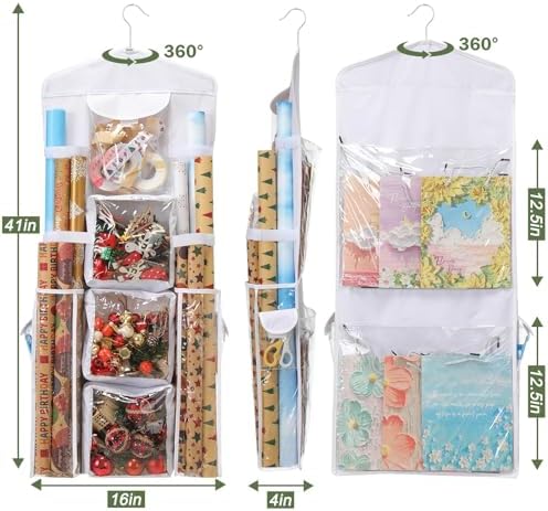 EXLIFBAG Wrapping Paper Storage, Double-Sided Hanging Storage, White - Image 2