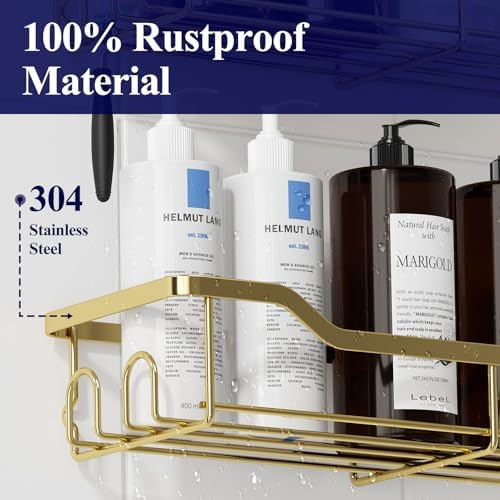 Kitsure Shower Caddy, Adhesive Shower Organizer, Large, Gold - Image 3