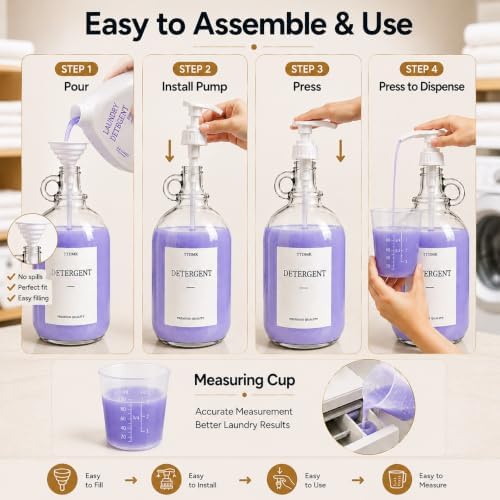 3 PCS 64 Oz Glass Liquid Laundry Detergent Dispensers with Pumps - Image 5