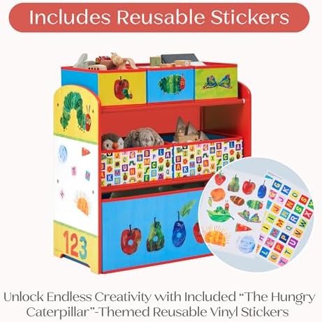 Delta Children - World of Eric Carle, The Very Hungry Caterpillar Design & Store 6 Bin Toy Storage Organizer - Greenguard Gold Certified, Red/Blue - Image 4