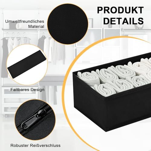 DIMJ Drawer Organiser System Drawer Organiser - Fabric Storage Box, Drawer Inserts for Wardrobes, Wardrobe Organiser for Clothes, Pack of 12, Black Classic - Image 4