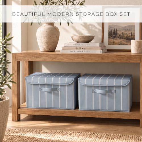 Decorative Linen Storage Boxes with Lids - Spacious Set of 2 Organizer Bins - Image 2