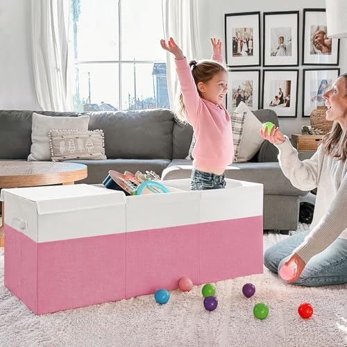 INDRESSME 185L Toy Storage Box, Pink & White, 39"x17"x17" - Image 2