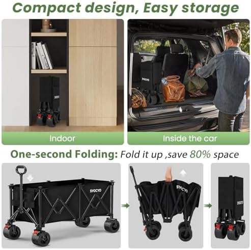 Beach Wagon Carts Foldable 580LBS Collapsible Wagon with Big All-Terrain Wheels for Sand 340L Heavy Duty Utility Carts with Cup Holders for Garden, Camping, Grocery, Black - Image 6