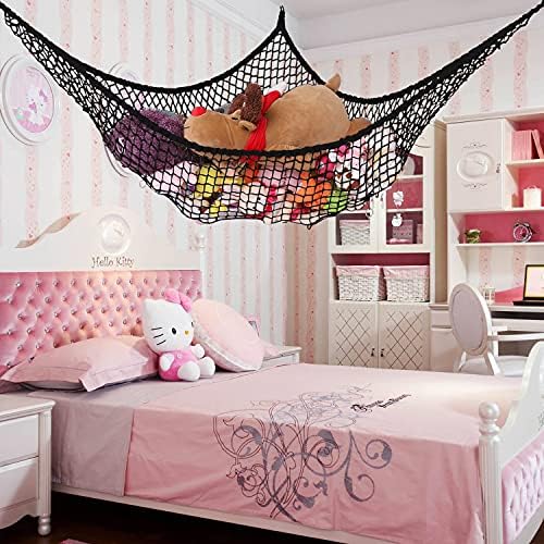 Stuffed Animal Hammock, Toy Hammock Storage Net, LXUNYI Mesh Toy Net Holder Jumbo Wall Corner Giant Baby Kids Children Stuff animals Hammocks Net Organizer for Bedroom (Black, 84 inch) - Image 7