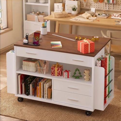 Gift Wrapping Station Cart with Foldable Drop Leaf, Crafting Storage Table by Smilets