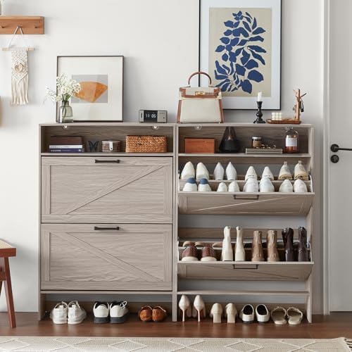 RWYHG Shoe Cabinet with 2 Flip Drawers, Narrow Entryway Organizer,Grey - Image 6