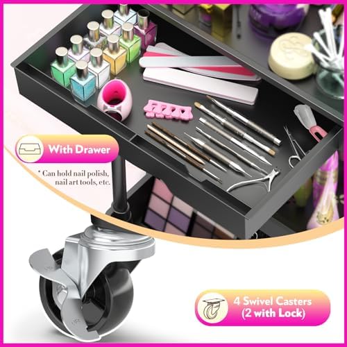 SUNALLY Makeup Cart Organizer with Drawer,3 Tier Rolling Makeup Cart, Black - Image 3
