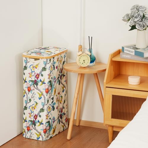 efluky Slim Laundry Hamper with Lid and Removable Bag, 75L Floral - Image 4