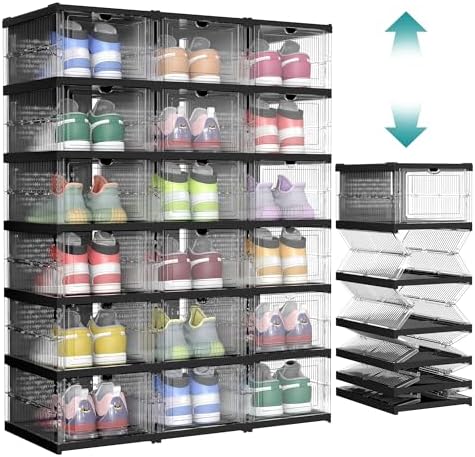 SONGMICS Foldable Shoe Boxes, 6-Tier for 18 Pack, Fit up to US size 13 by SONGMICSbySONGMICSHOME
