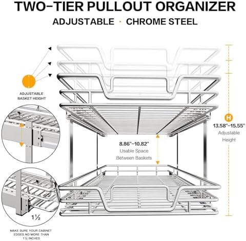 2-Tier Kitchen Cabinet Pull Out Shelf and Drawer Organizer Slide Out Pantry Storaqe Basket in Multiple Sizes (16" W x 21" D) - Image 5
