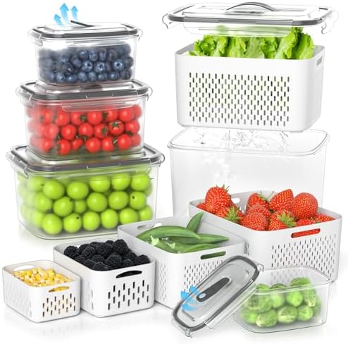 damynuo 5 Pack Fruit Storage Containers for Fridge with Colander, Vent, Lid by PERFECTSOLUTIONFORORGANIZER
