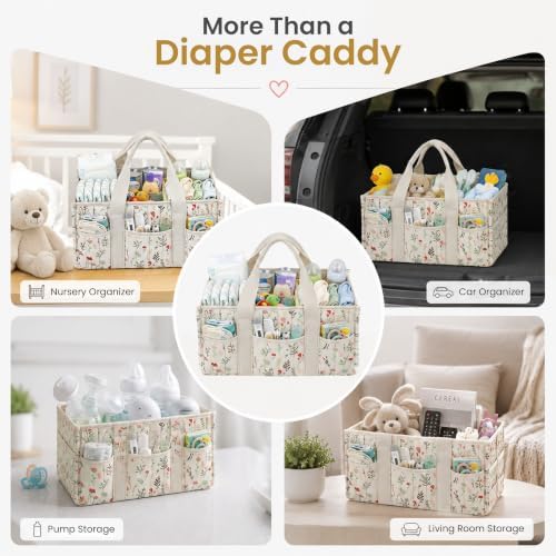 Diaper Caddy Organizer with Removable Dividers | Portable Storage Basket - Image 6