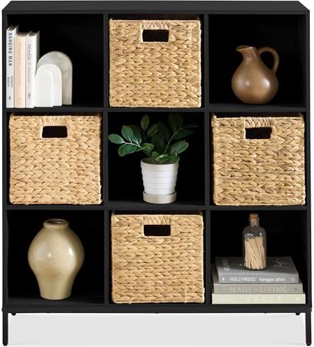 Best Choice Products 9-Cube Bookshelf, 3-Tier Wood Storage Bookcase W/Legs, 11in Shelf Opening, Cube Organizer, Living Room, Office, Nursery – Black by BestChoiceProducts