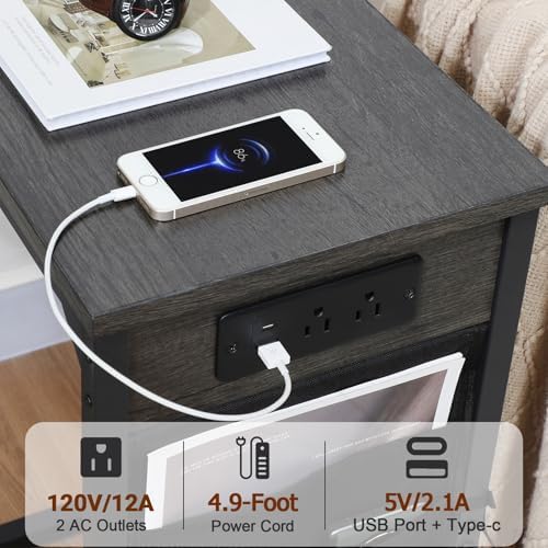 AMHANCIBLE C Shaped End Table with Charging Station, TV Trays, Set of 2 - Image 4