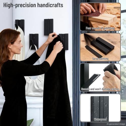 Wood Wall Hooks for Entryway: 2Pack Folding Black Modern Coat Hooks - Image 5