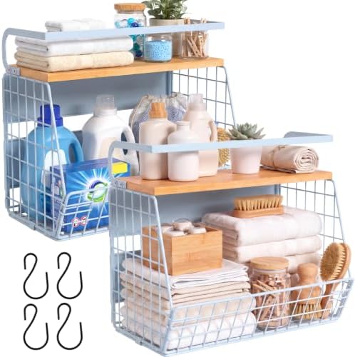 Magnetic Shelf for Fridge with Wood Lid, Fruit Potato and Onion Storage Bins, Pantry Organizers & Storage, Large Container Magnetic Spice Rack for Refrigerator, Kitchen Counter, Cabinet (Blue, 2) by Ofiray-home