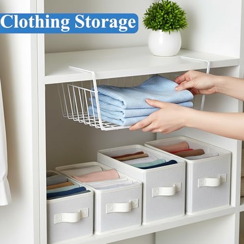 6 Pack Under Shelf Basket, Slide in Wire Hanging Storage Baskets, Slides Under Wire Shelves, Undershelf Hanging Storage Bin Basket for Kitchen, Pantry, Counter, Desk Bookshelf (White) - Image 5