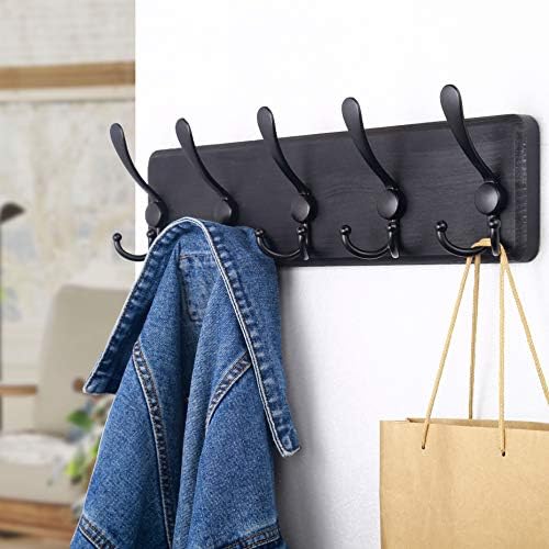 SKOLOO Rustic Wall Mounted Coat Rack: 16" Stud Spacing, Pine Real Wood Plank Wall Coat Rack with 5 Triple Hooks, Farmhouse Coat Hanger Wall Mount for Hanging Backpack Jacket Coat Hat - Image 3