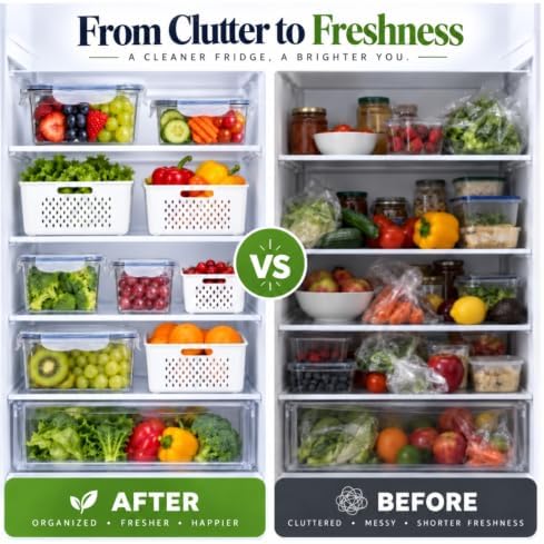 8 Pack Plastic Fruit Storage Containers for Fridge with Removable Colander - Image 5