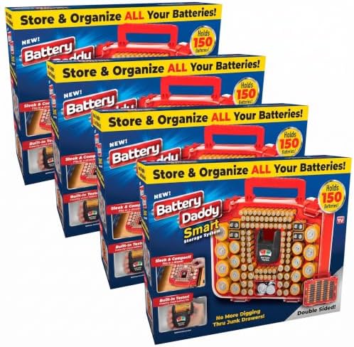 Ontel Battery Daddy Smart - Battery Organizer Storage Case with Tester,Stores & Protects Up to 150 Batteries,Clear Locking Lid,As Seen On TV,Smart - 150 Batteries (BADAS-MC4),(Pack of 4) by Ontel