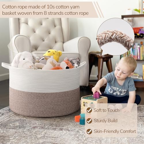 INDRESSME Large Woven Rope Blanket Basket Living Room Brown, 65L - Image 3