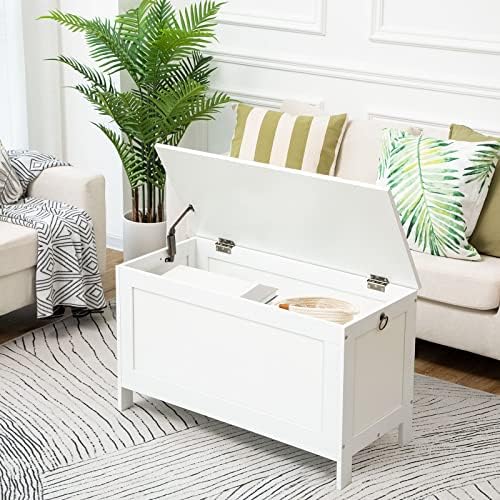 HOOBRO Toy Box, Retro Wooden Look Storage Chest with Safety Hinge, Entryway Storage Bench Supports 330 lb, 29.9 x 15.7 x 18.9 Inches Toy Chest Organizer, Easy Assembly (White) WT75CW01G2 - Image 4